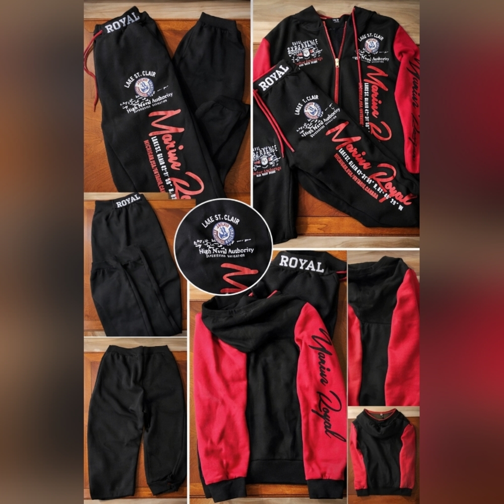Marine Royal Black Red Hoodie Jogger Set – Lake St. Clair Graphic Tracksuit